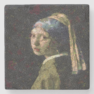 Girl With A Strawberry Earring Fine Art Spoof Stone Coaster