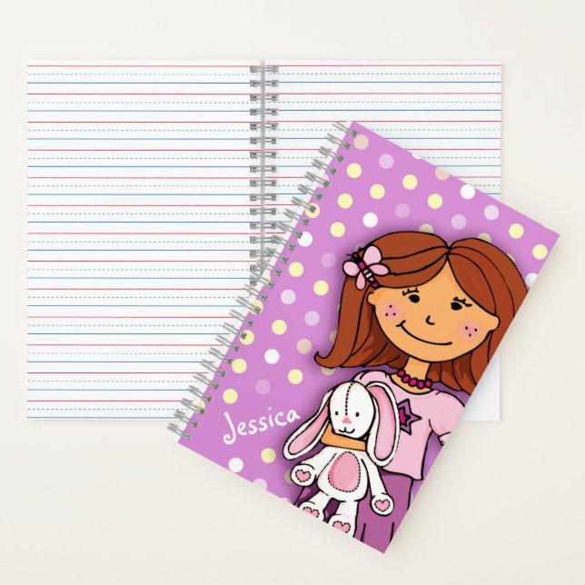 Girl with a white bunny lilac purple polka dot notebook (Inside)