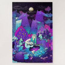 Girl with a white hair playing the guitar