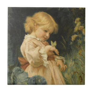 Girl with a Yellow Butterfly (by Frederick Morgan) Tile