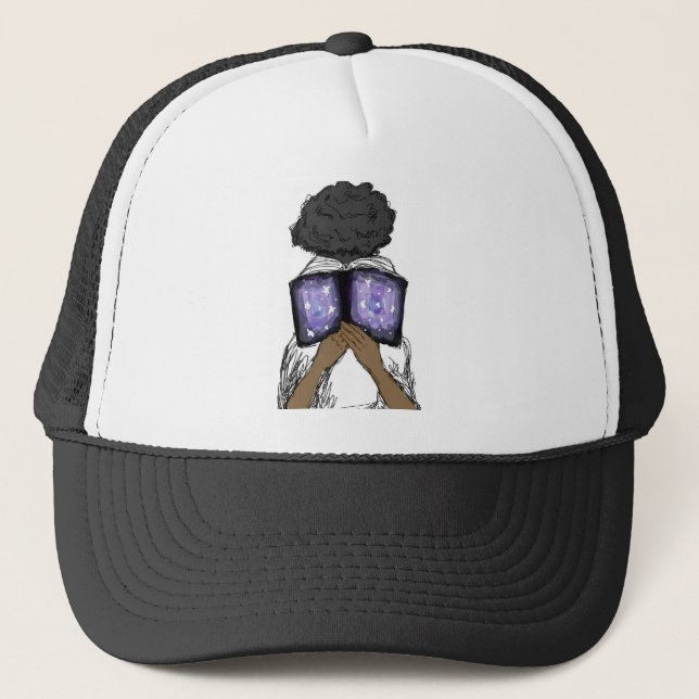 Girl with Afro Reading Trucker Hat (Front)