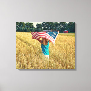 Girl with American Flag Canvas Print