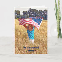 Girl With American flag for Veterans Day
