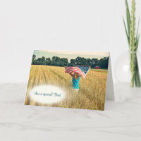 Girl With American Flag In a Farm Field