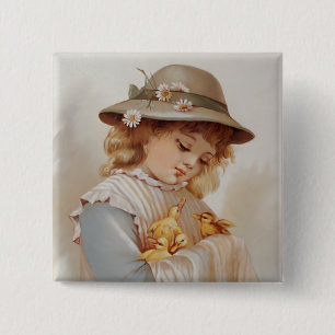 Girl with Baby Ducks 15 Cm Square Badge