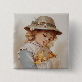 Girl with Baby Ducks 15 Cm Square Badge