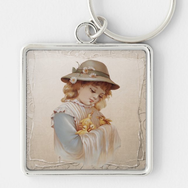 Girl with Baby Ducks Key Ring (Front)