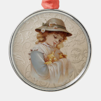 Girl with Baby Ducks Metal Tree Decoration