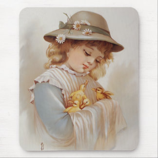 Girl with Baby Ducks Mouse Mat
