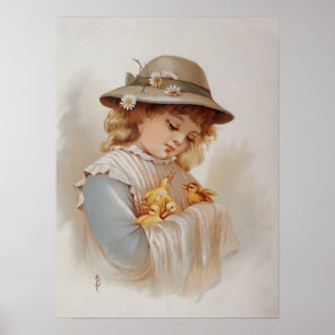 Girl with Baby Ducks Poster