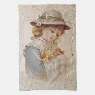 Girl with Baby Ducks Tea Towel