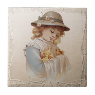 Girl with Baby Ducks Tile