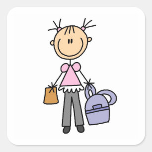 Girl With Backpack Square Sticker