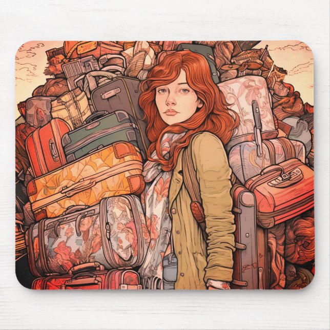 Girl with Baggage Mouse Mat (Front)