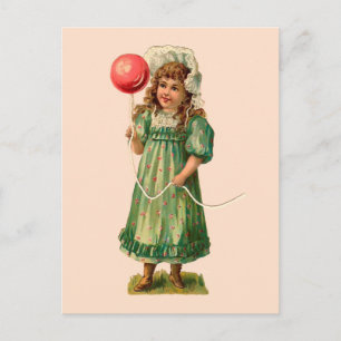 Girl With Balloon Vintage Postcard