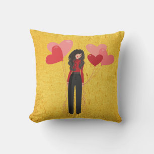 Girl with balloon whimsical cushion
