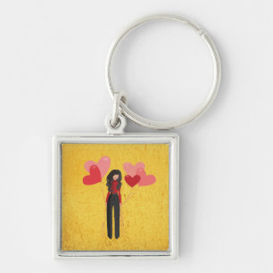 Girl with balloon whimsical key ring