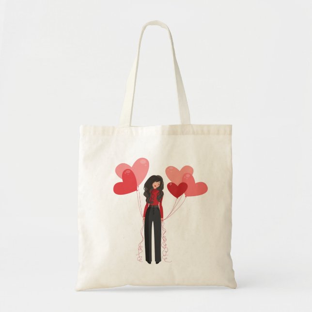 Girl with balloons fashion tote bag (Front)