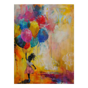 Girl With Balloons Painting Poster