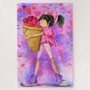 Girl with Basket of Hearts Puzzle - Love