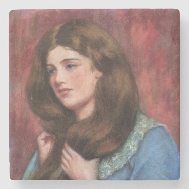 Girl with Beautiful Long Brown Hair Stone Coaster (Front)