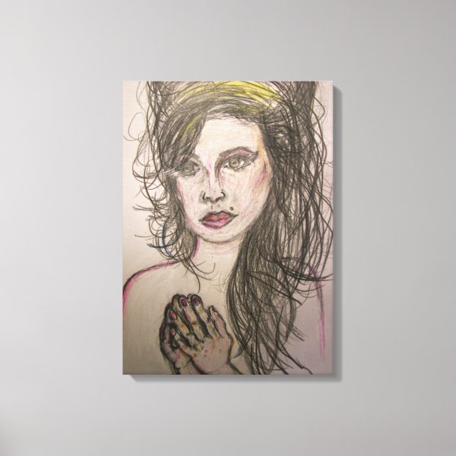 girl with beehive hair praying canvas print (Front)