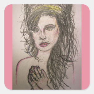 girl with beehive hair praying square sticker