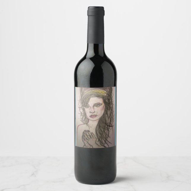 girl with beehive hair praying wine label (Front)