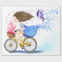 Girl with Bike Romantic Wrapping Paper