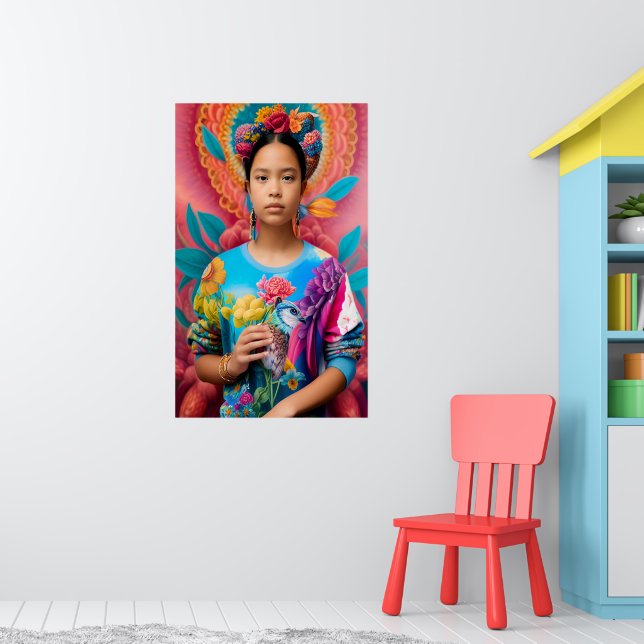 Girl with bird and floral sweater poster (Nursery 1)