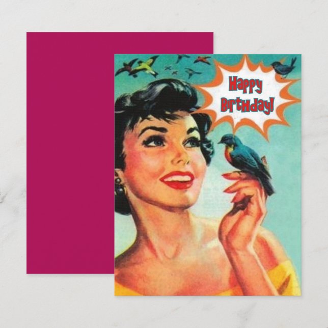 Girl With Bird Happy Birthday Card (Front/Back)