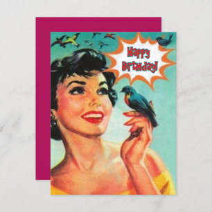 Girl With Bird Happy Birthday Card