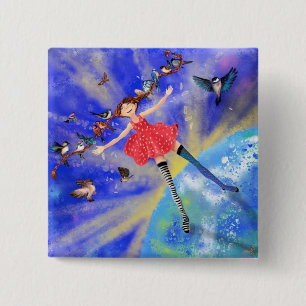 Girl with Birds Button Fantasy