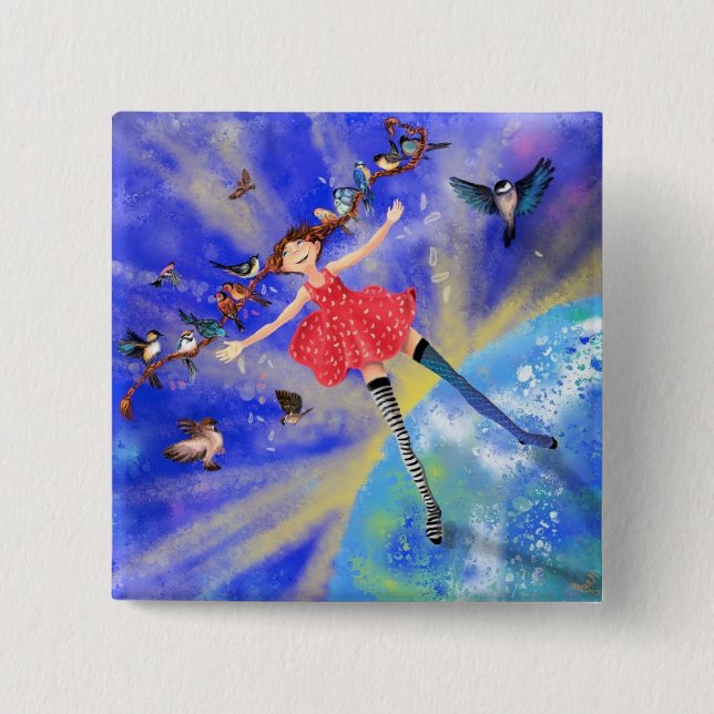 Girl with Birds Button Fantasy (Front)