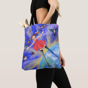 Girl with Birds Tote Bag Fantasy