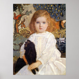 Girl with Black cat, John Duncan Poster
