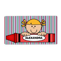 Girl with Blonde Hair Crayon School Supply Label
