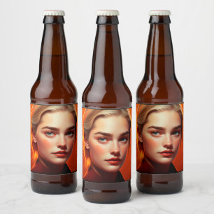 Girl with blue eyes beer bottle label