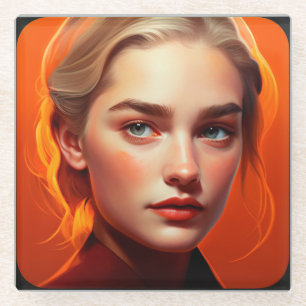 Girl with blue eyes glass coaster