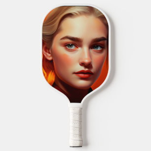 Girl with blue eyes pickleball paddle
