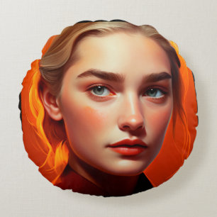Girl with blue eyes round cushion