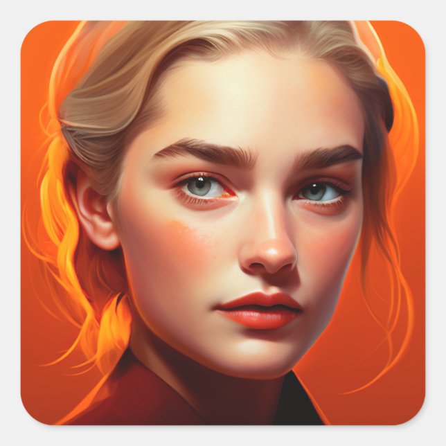 Girl with blue eyes square sticker (Front)