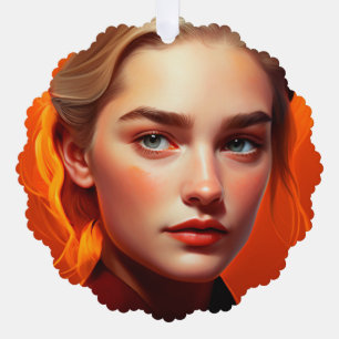 Girl with blue eyes tree decoration card