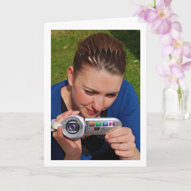 Girl with Camcorder Portrait Card (Orchid)