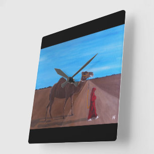 Girl with Camel Painting by Alfred Fox Square Wall Clock