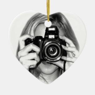 Girl with camera ceramic tree decoration