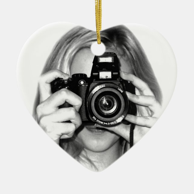 Girl with camera ceramic tree decoration (Front)