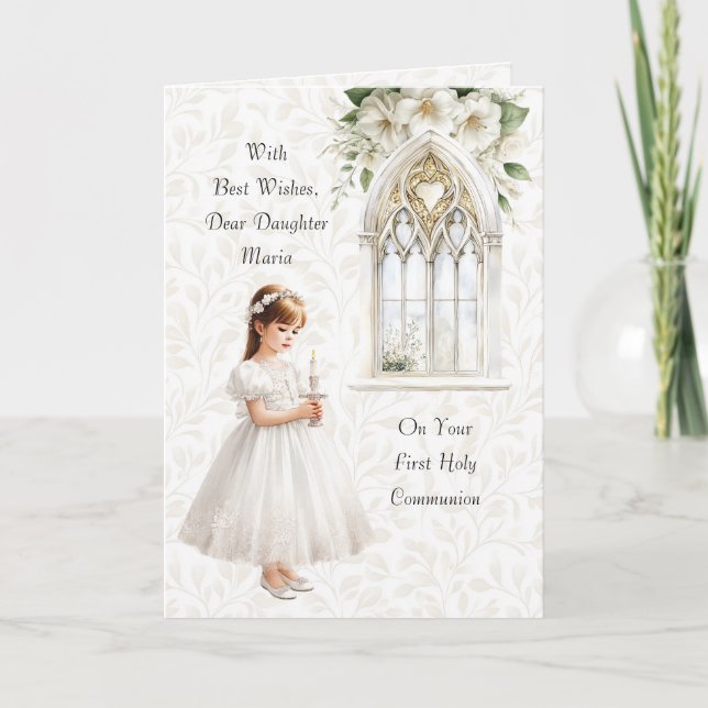 Girl with Candle First Communion Greeting Card (Front)