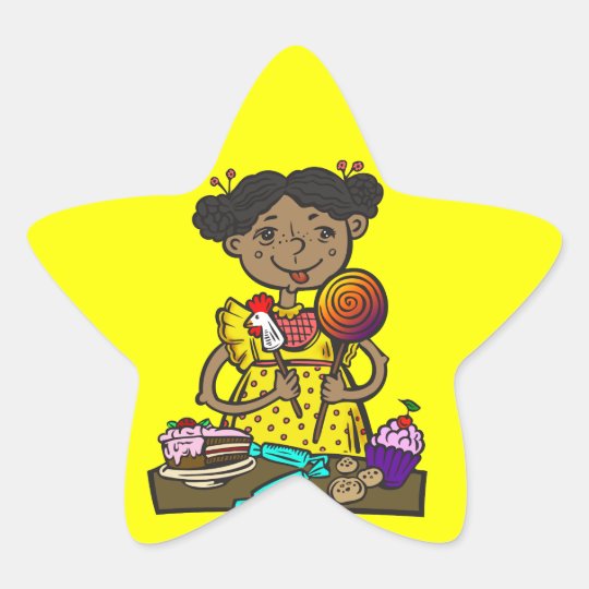 Girl With Candy and Cakes Star Sticker