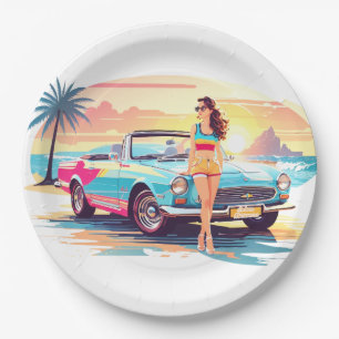 Girl with car and dream nature paper plate